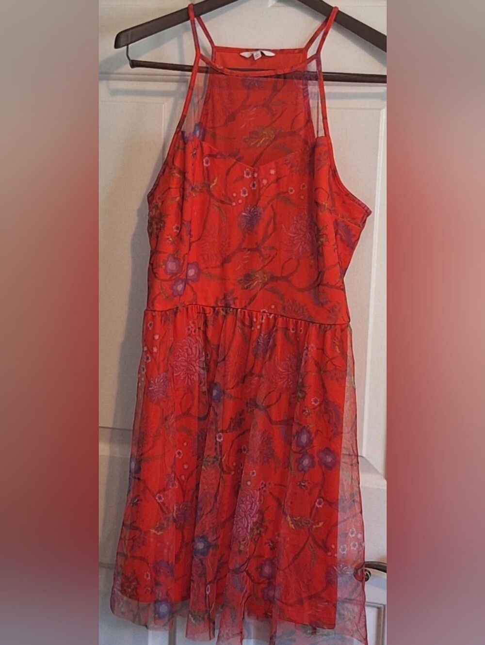 Candie's Red Floral Halter Sundress with Purple Accents